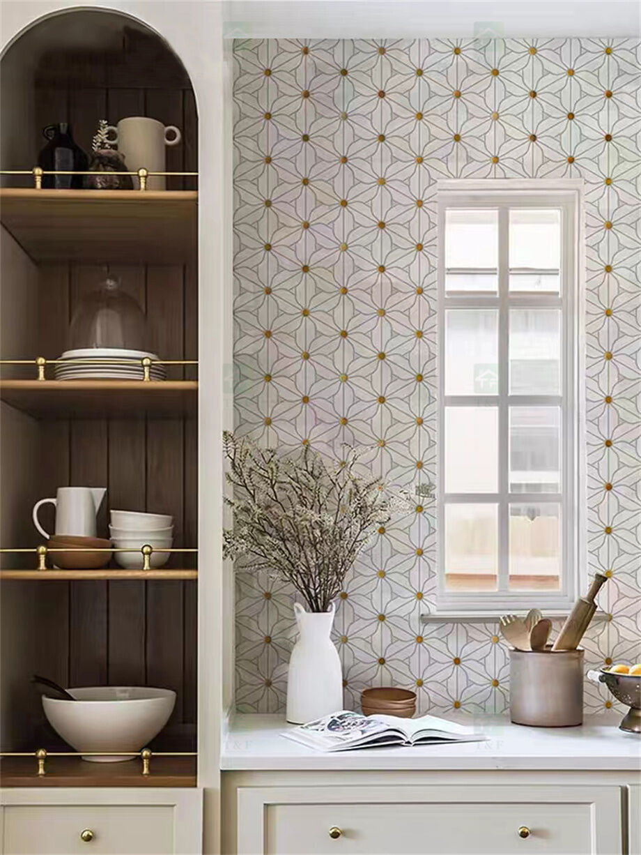 Waterjet Flower Pattern Marble Mosaic Brass Inlay Tile Mosaic Tile For ...