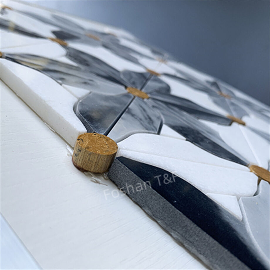 Waterjet Flower Pattern Marble Mosaic Brass Inlay Tile Mosaic Tile For ...