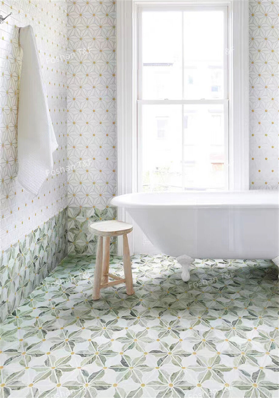 Waterjet Flower Pattern Marble Mosaic Brass Inlay Tile Mosaic Tile For ...