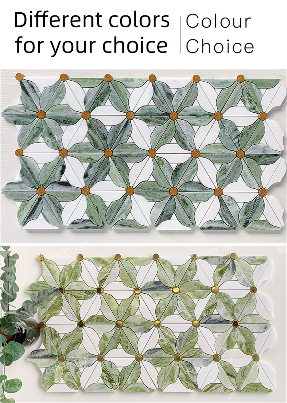 Waterjet Flower Pattern Marble Mosaic Brass Inlay Tile Mosaic Tile For ...