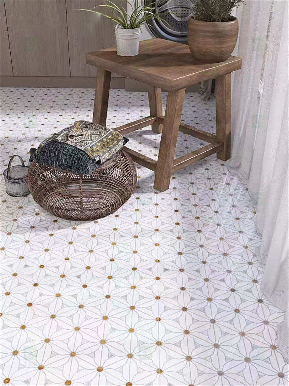 Waterjet Flower Pattern Marble Mosaic Brass Inlay Tile Mosaic Tile For ...