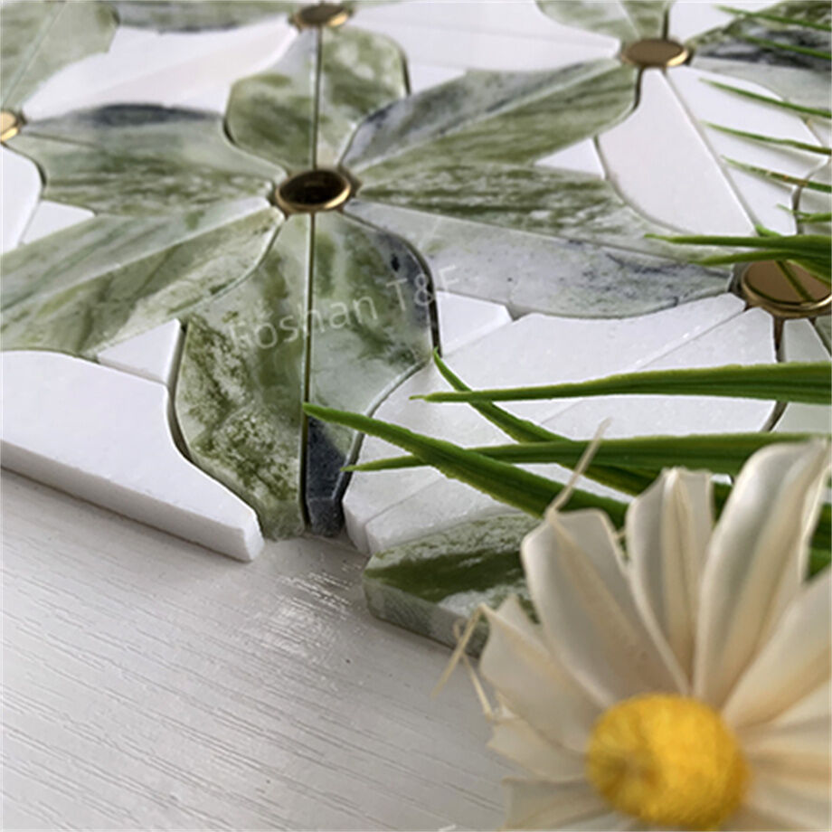 Waterjet Flower Pattern Marble Mosaic Brass Inlay Tile Mosaic Tile For ...