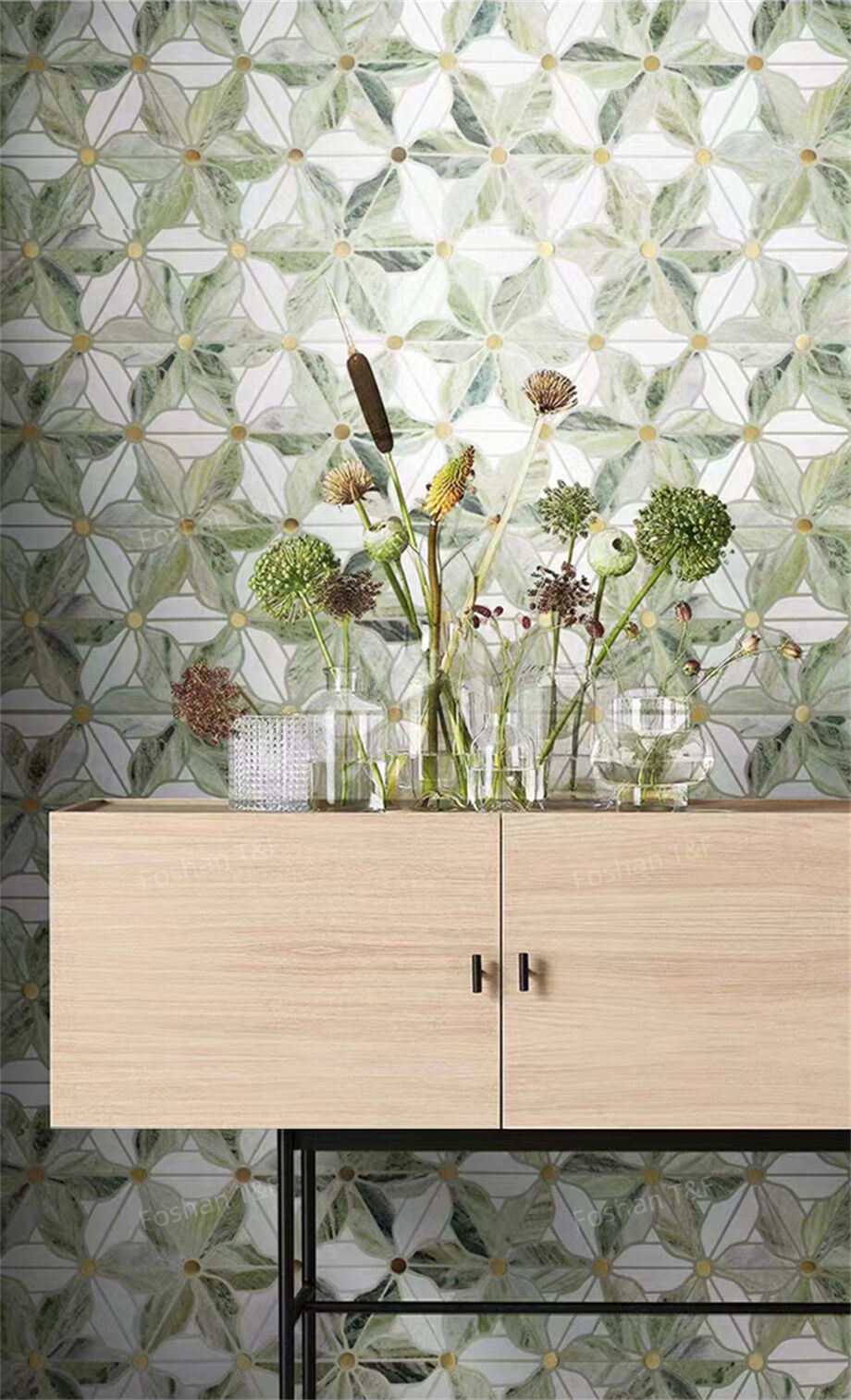 Waterjet Flower Pattern Marble Mosaic Brass Inlay Tile Mosaic Tile For ...
