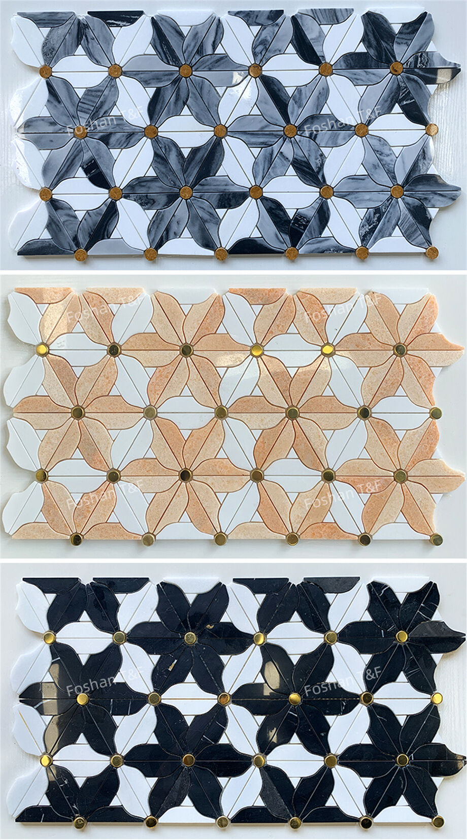 Waterjet Flower Pattern Marble Mosaic Brass Inlay Tile Mosaic Tile For ...