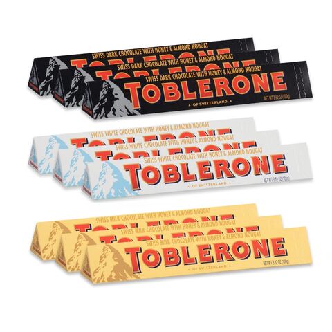Toblerone Assortiment de Chocolats Suisses, Chocolat au Lait, Toblerone Gold Chocolat Noir, Noir, Barre Blanche - 100G - 360G