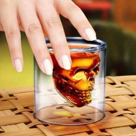 Vaso de chupito promocional con forma de calavera de terror, 75 ml/2,5 oz, de vidrio, sin pie, para bar, personalizado de fábrica, 1 unidad