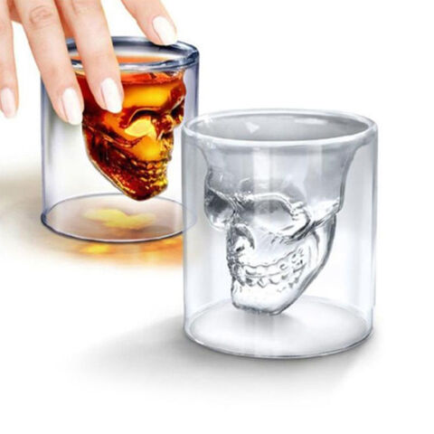 Vaso de chupito promocional con forma de calavera de terror, 75 ml/2,5 oz, de vidrio, sin pie, para bar, personalizado de fábrica, 1 unidad