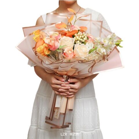 Embalagem Floral Coreana Atacado Manga de Flor Barata Borda Dourada Buquês Papel de Embrulho de Flor Impermeável