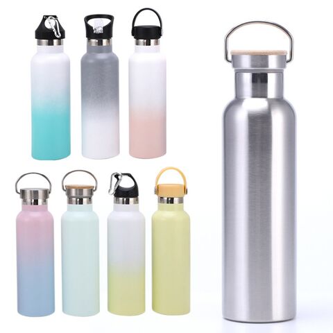 Bouteille d'eau promotionnelle avec nouveau design écologique, en acier inoxydable recyclé, couvercle en bambou, différentes couleurs disponibles et logo personnalisé