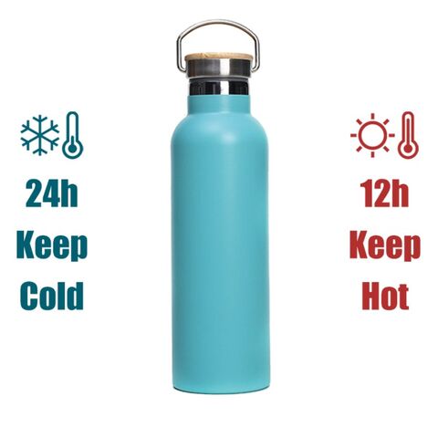 Bouteille d'eau promotionnelle avec nouveau design écologique, en acier inoxydable recyclé, couvercle en bambou, différentes couleurs disponibles et logo personnalisé
