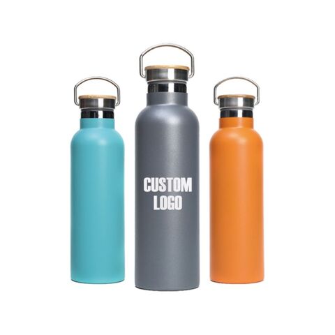 Bouteille d'eau promotionnelle avec nouveau design écologique, en acier inoxydable recyclé, couvercle en bambou, différentes couleurs disponibles et logo personnalisé