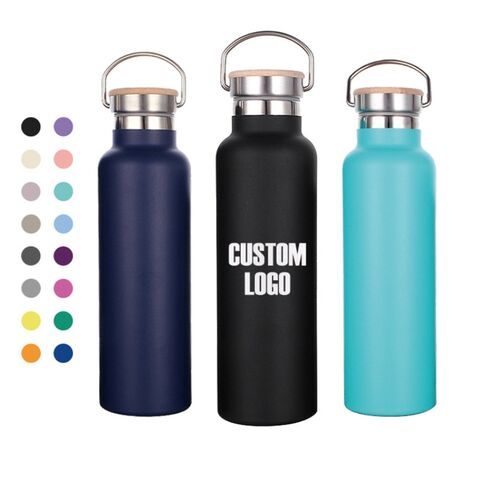 Bouteille d'eau promotionnelle avec nouveau design écologique, en acier inoxydable recyclé, couvercle en bambou, différentes couleurs disponibles et logo personnalisé