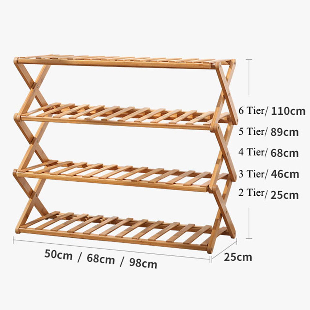 4/5/6 Layer Shoe Rack Portable Shoe Stand Folding Bamboo Foldable ...