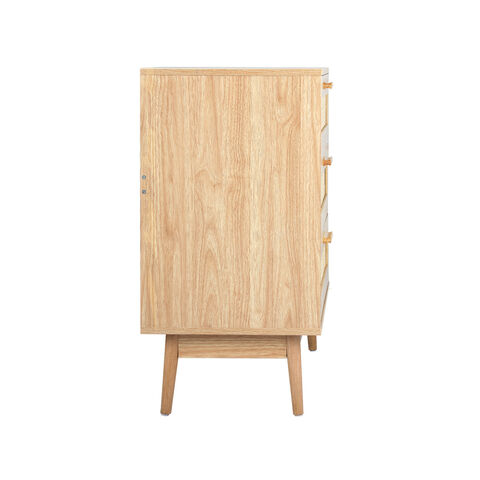Moderne Kommode aus Holz im nordischen Stil mit Rattanschubladen, Sideboard, Aufbewahrungsschrank, Rattankommode mit 3 Schubladen