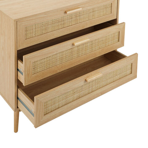 Moderne Kommode aus Holz im nordischen Stil mit Rattanschubladen, Sideboard, Aufbewahrungsschrank, Rattankommode mit 3 Schubladen
