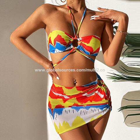 Nuevo conjunto de bikini de tres piezas deslumbrante de Europa y Estados Unidos 2024 Amazon traje de baño sexy bikini ropa de playa