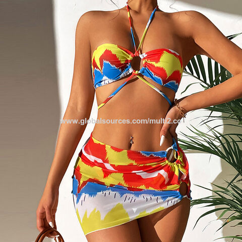 Nuevo conjunto de bikini de tres piezas deslumbrante de Europa y Estados Unidos 2024 Amazon traje de baño sexy bikini ropa de playa