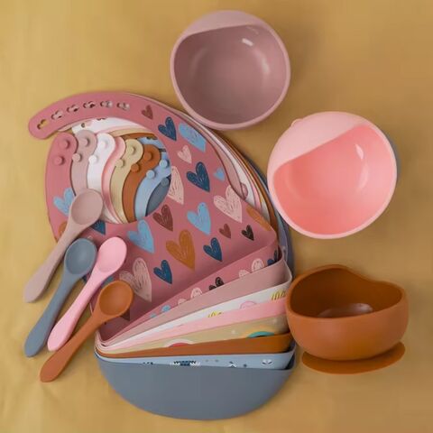 Set de Inicio BLW para Bebés: Bol de Succión de Silicona, Cucharas, Babero y Vaso. Fomenta la Alimentación Autónoma. Apto para Lavavajillas. Kit Completo para BLW al por mayor.