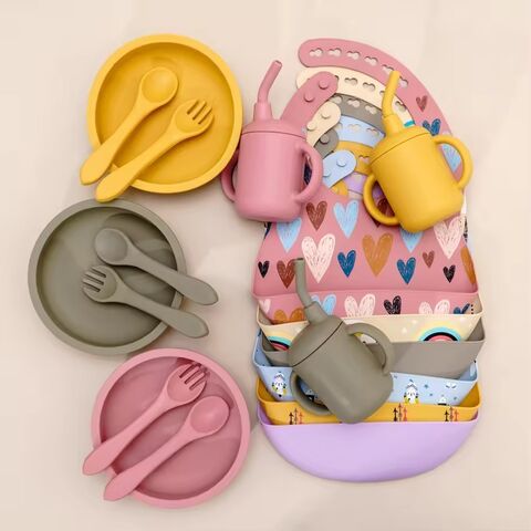 Set de Inicio BLW para Bebés: Bol de Succión de Silicona, Cucharas, Babero y Vaso. Fomenta la Alimentación Autónoma. Apto para Lavavajillas. Kit Completo para BLW al por mayor.