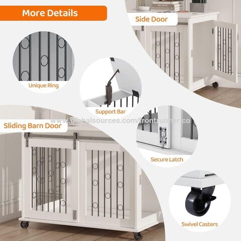 Caseta de Madera para Perros con Puerta Corrediza Tipo Granero, 99 cm, Mesa Auxiliar de Madera con Ruedas y Tapa Abatible, Casa para Perros con Divisor Desmontable