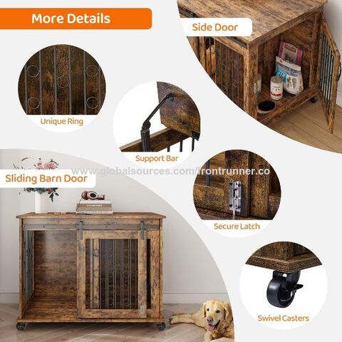 Caseta de Madera para Perros con Puerta Corrediza Tipo Granero, 99 cm, Mesa Auxiliar de Madera con Ruedas y Tapa Abatible, Casa para Perros con Divisor Desmontable