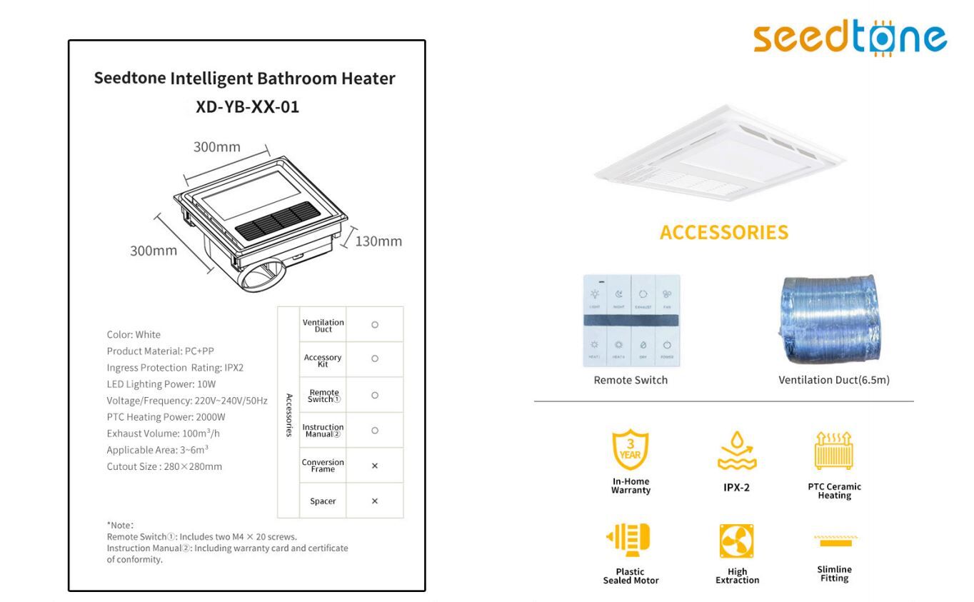 Oem Manufacturer 4 In 1 Square Ceiling Mounted Bathroom Heater With Air ...