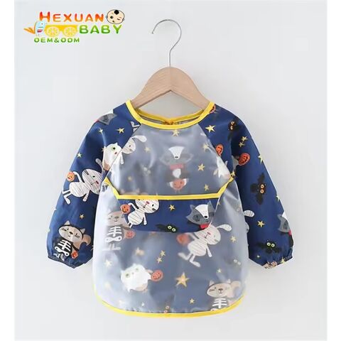 Baberos impermeables para bebés, batas para niños, ropa anti-manchas para bebés, ropa para comer para niños, baberos impermeables de manga larga con bolsillo