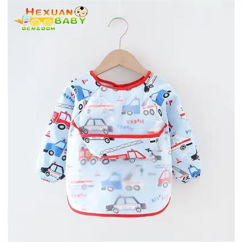 Baberos impermeables para bebés, batas para niños, ropa anti-manchas para bebés, ropa para comer para niños, baberos impermeables de manga larga con bolsillo