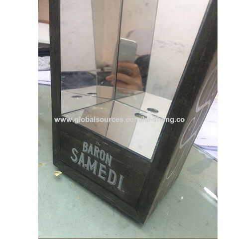 OEM Holzdisplay Sargform Weinflaschen-Glorifier Displayständer Whiskey Weinregal mit LED-Leuchten