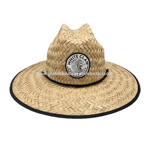 Chapéu de palha natural de alta qualidade por atacado, aba larga, para surf, salva-vidas, chapéu de palha natural de verão personalizado