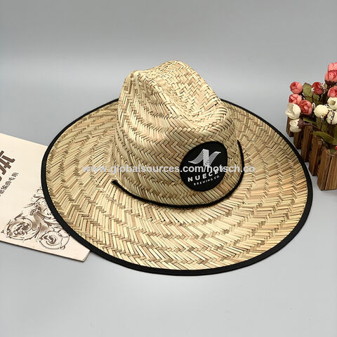 Chapéu de palha natural de alta qualidade por atacado, aba larga, para surf, salva-vidas, chapéu de palha natural de verão personalizado