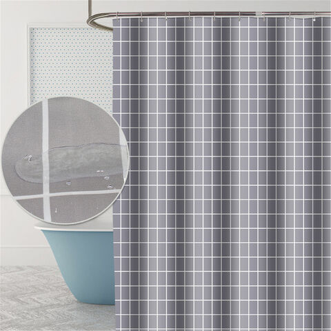Cortinas de chuveiro xadrez cinza, tecido de poliéster impermeável, personalizáveis para B2B