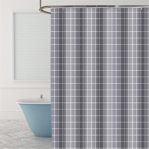 Cortinas de chuveiro xadrez cinza, tecido de poliéster impermeável, personalizáveis para B2B