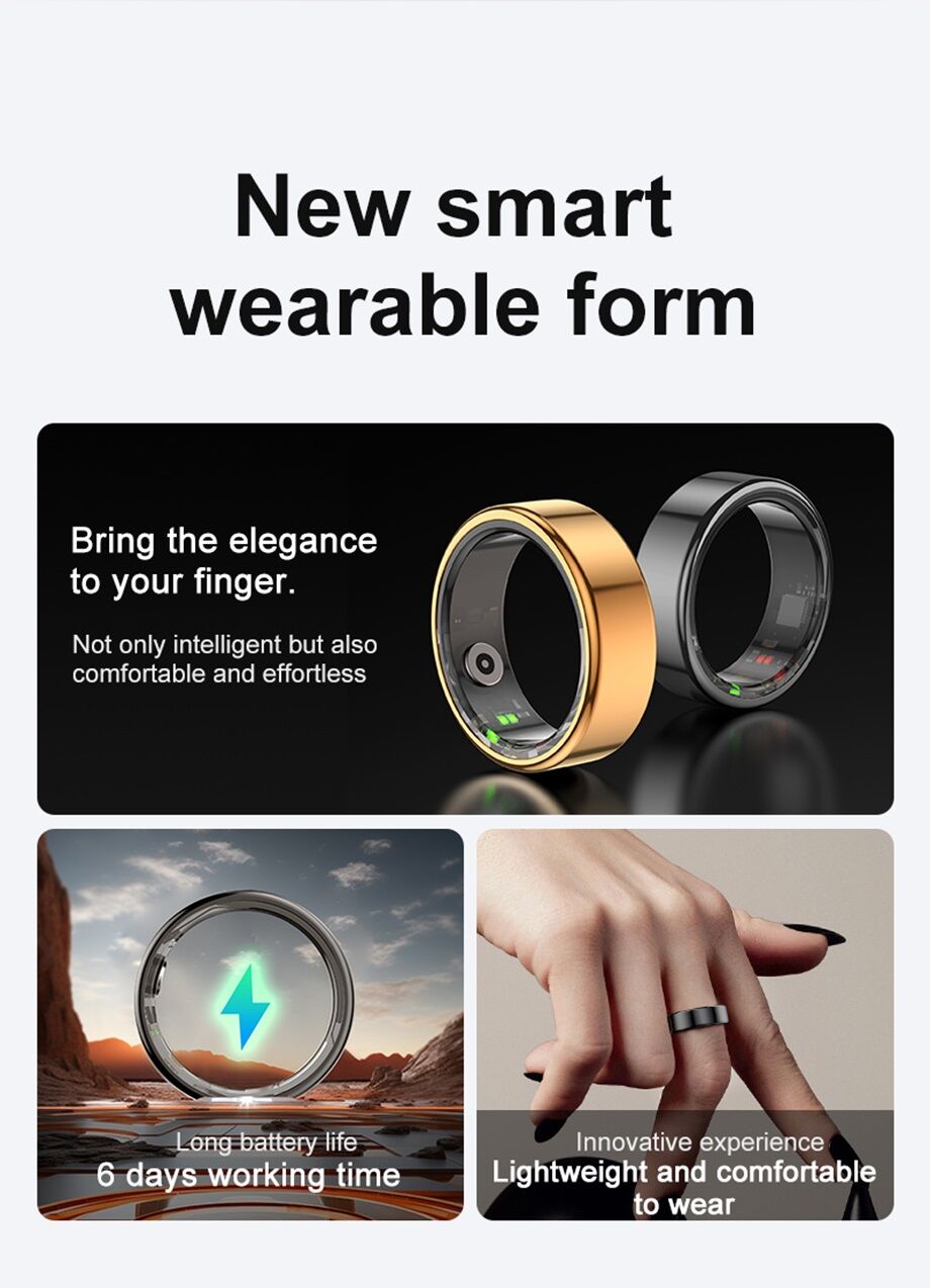 Smart Ring Fitness Tracker In Ceramica E Acciaio - Monitoraggio Attività E Sonno, Impermeabile IP68, Ricaricabile, APP Per Android/iOS