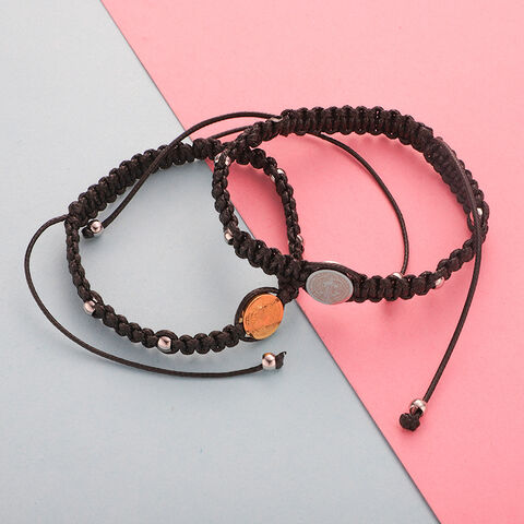 Individuelles Logo Schönes Großhandel Heiß Verkaufendes Schwarzes Seilarmband Handgefertigtes Geflochtenes Verstellbares Armband