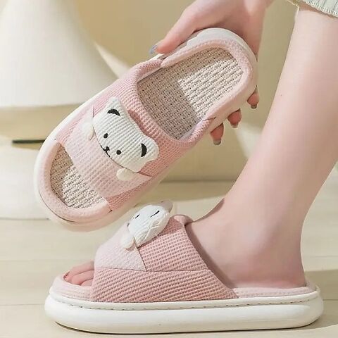 Zapatillas de lino al por mayor para interiores, antideslizantes, verano, antiolor, para hombres y mujeres, sandalias de suela gruesa