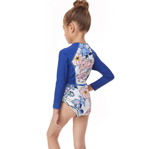 Maillot de Bain Fille Une Pièce Anti-UV Manches Longues Fermeture Éclair, Maillot de Bain Personnalisé avec Impression par Sublimation en Gros