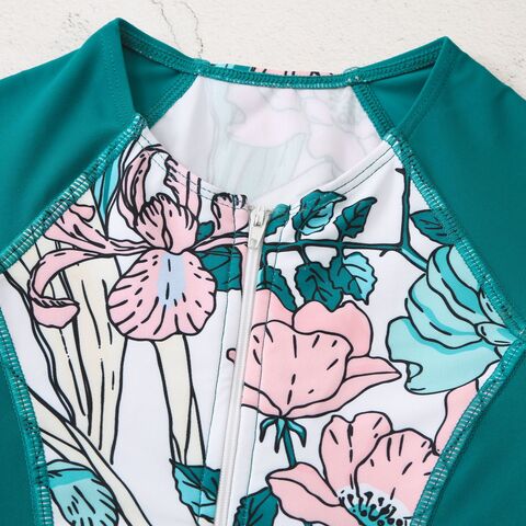 Maillot de Bain Fille Une Pièce Anti-UV Manches Longues Fermeture Éclair, Maillot de Bain Personnalisé avec Impression par Sublimation en Gros