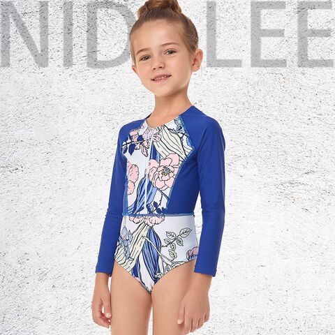 Maillot de Bain Fille Une Pièce Anti-UV Manches Longues Fermeture Éclair, Maillot de Bain Personnalisé avec Impression par Sublimation en Gros