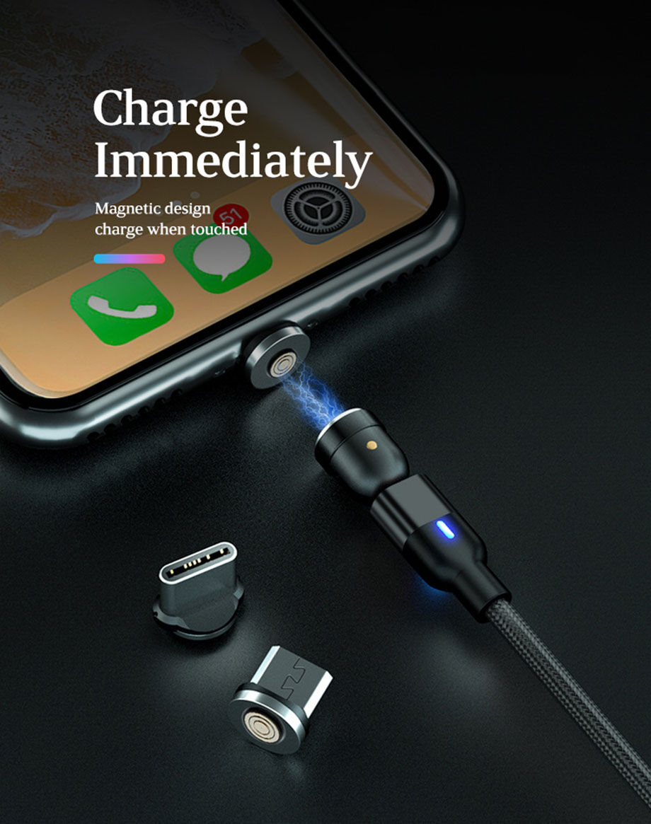 Oem 3ft 3 In 1 Usb Cellphone 540 Rotating Magnetic Charging Cable ...