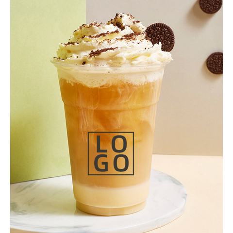Einweg-PET-Becher mit Werbedrucklogo oder -design, kundenspezifische transparente Plastikbecher für Smoothies, Kaffee und Milch