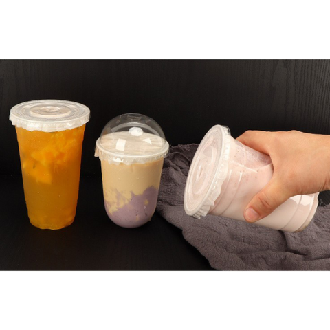 Einweg-PET-Becher mit Werbedrucklogo oder -design, kundenspezifische transparente Plastikbecher für Smoothies, Kaffee und Milch