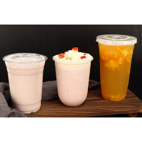 Einweg-PET-Becher mit Werbedrucklogo oder -design, kundenspezifische transparente Plastikbecher für Smoothies, Kaffee und Milch