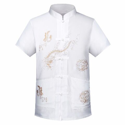 Vintage chino de cuello alto Tang traje Han tradicional ropa con botón de mano hombres camisa casual