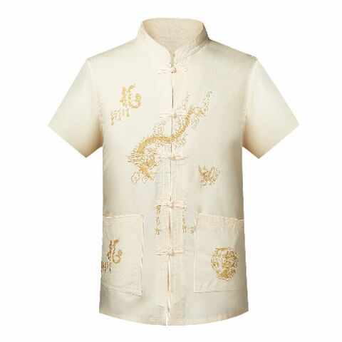 Vintage chino de cuello alto Tang traje Han tradicional ropa con botón de mano hombres camisa casual