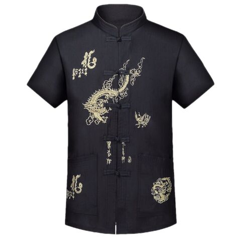 Vintage chino de cuello alto Tang traje Han tradicional ropa con botón de mano hombres camisa casual