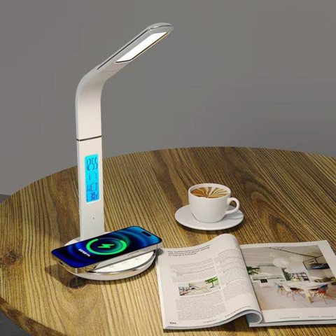 Lámpara de Mesa LED Moderna con Cargador Inalámbrico - Soporte para Lámpara de Escritorio con Carga Inalámbrica
