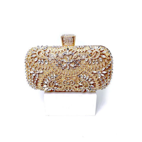 Popular Luxury Diamond Rhinestone Pearls Beaded Wedding Crystal Banquet Hand Bag Ladies Bridal Evening Bag
