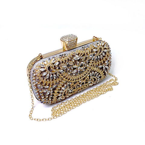 Popular Luxury Diamond Rhinestone Pearls Beaded Wedding Crystal Banquet Hand Bag Ladies Bridal Evening Bag