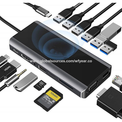 Concentrador USB 9 Puertos Diseño de Fábrica 4k30HZ HDTV Adaptador Multifunción Estación de Acoplamiento USB-C Para Laptop Macbook Monitor